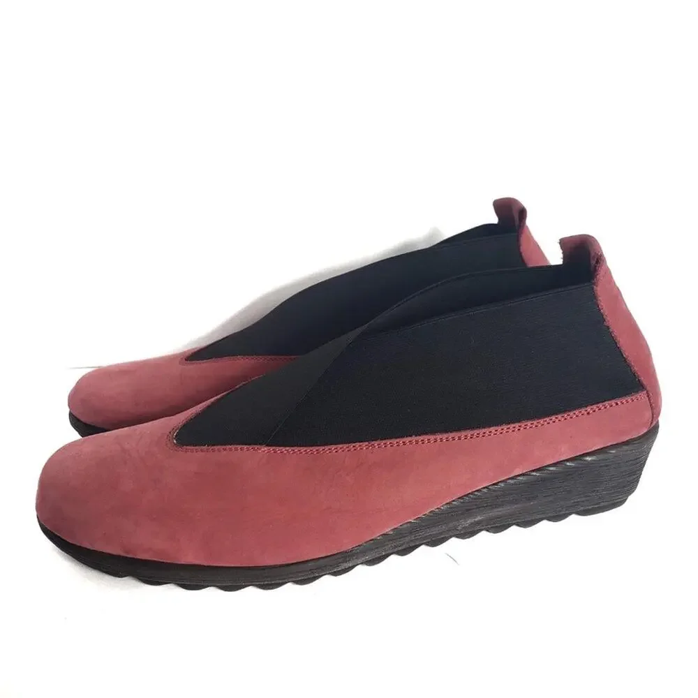 Flexx Stretch Run Wedge Red Shoes Comfort Slip On Nubuck Leather Flats Size 39 8